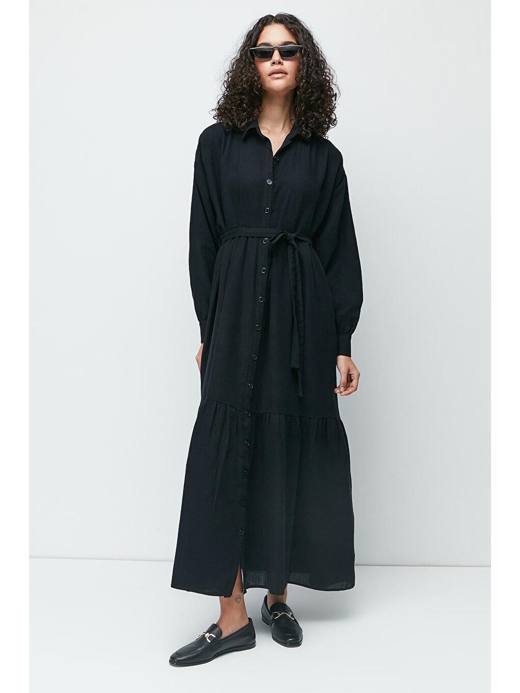 Organik Pamuk Müslin Uzun Kol Elbise 9128 Siyah