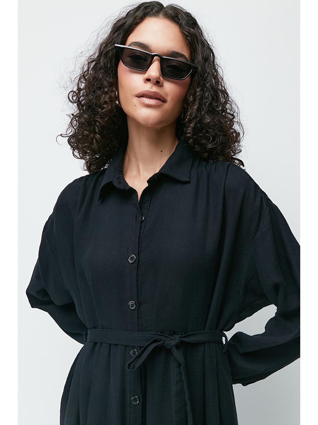 Organik Pamuk Müslin Uzun Kol Elbise 9128 Siyah-2