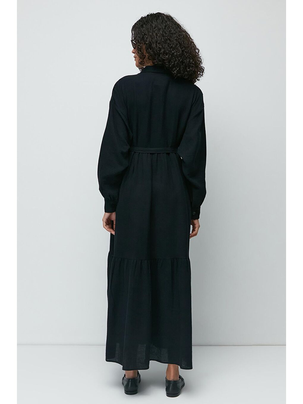 Organik Pamuk Müslin Uzun Kol Elbise 9128 Siyah-4