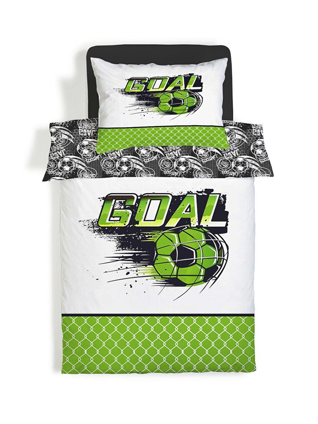 Karışık Çift Taraflı Futbol Desenli Çarşafsız 2'li Takım Baskılı Tek Kişilik Nevresim Takımı 160x220 Cm-1