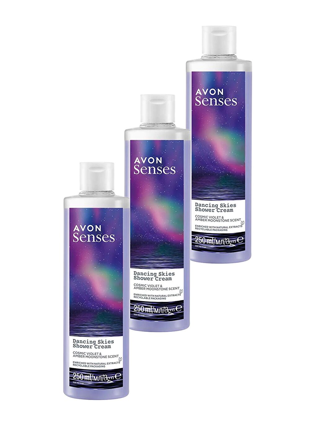 AVON Senses Dancing Skies Menekşe ve Ahududu Kokulu Kremsi Duş Jeli 250 Ml. Üçlü Set