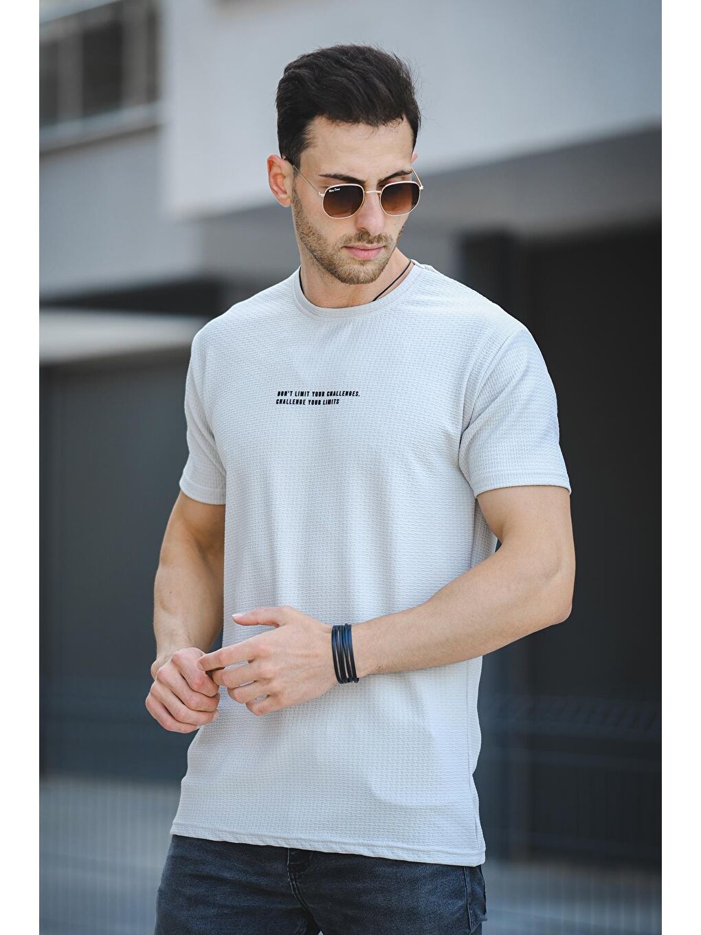 Ekru Ft Dont Limit Baskılı Waffle Bisiklet Yaka Elastanlı Slim Fit Erkek Tişört-1
