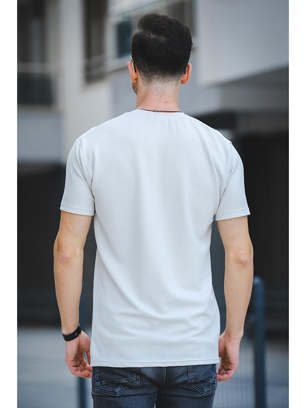 Ekru Ft Dont Limit Baskılı Waffle Bisiklet Yaka Elastanlı Slim Fit Erkek Tişört-3