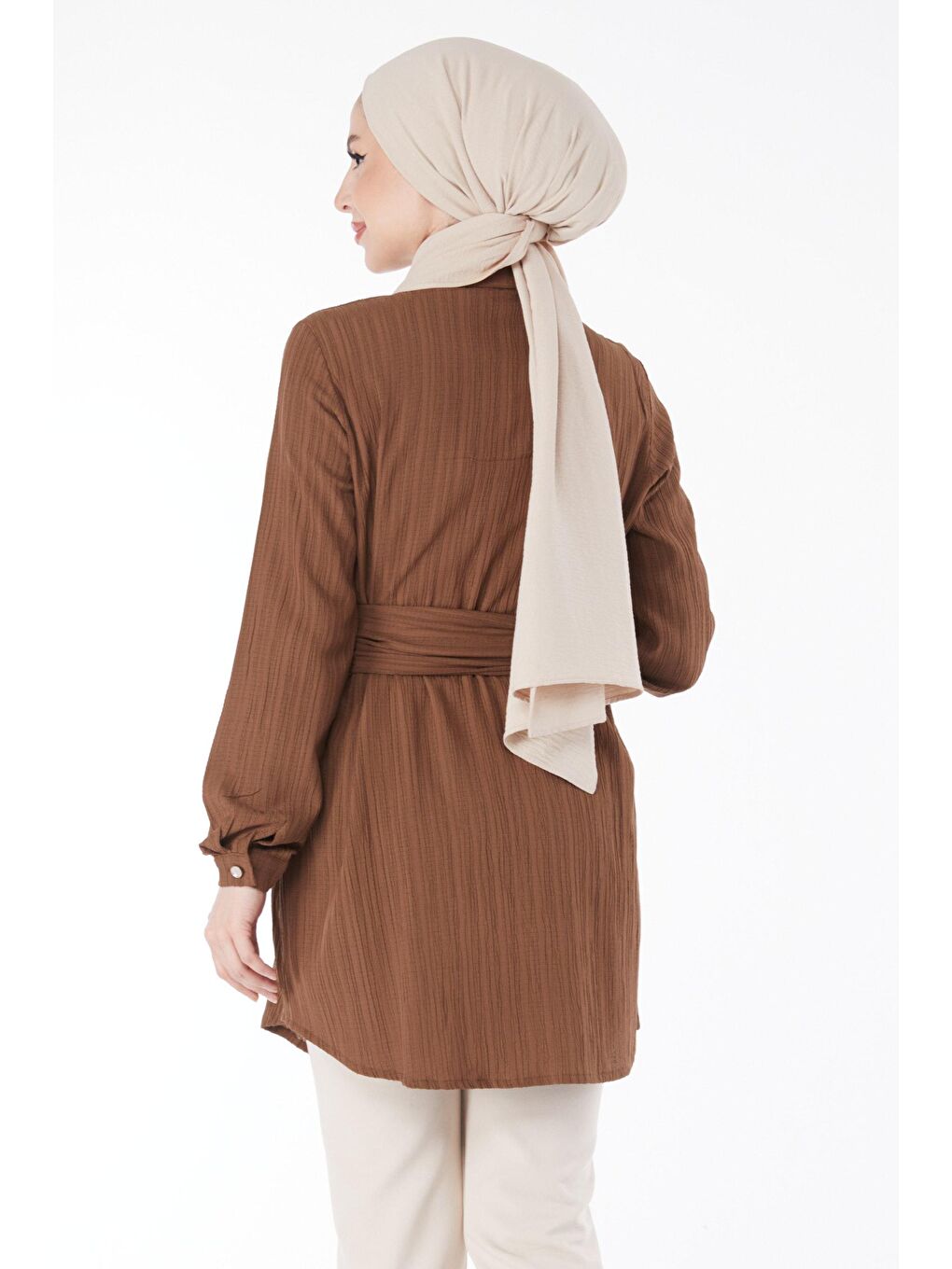 Gömlek Yaka Kadın Kahverengi Gizli Düğme Detaylı Tunik - 24969-3