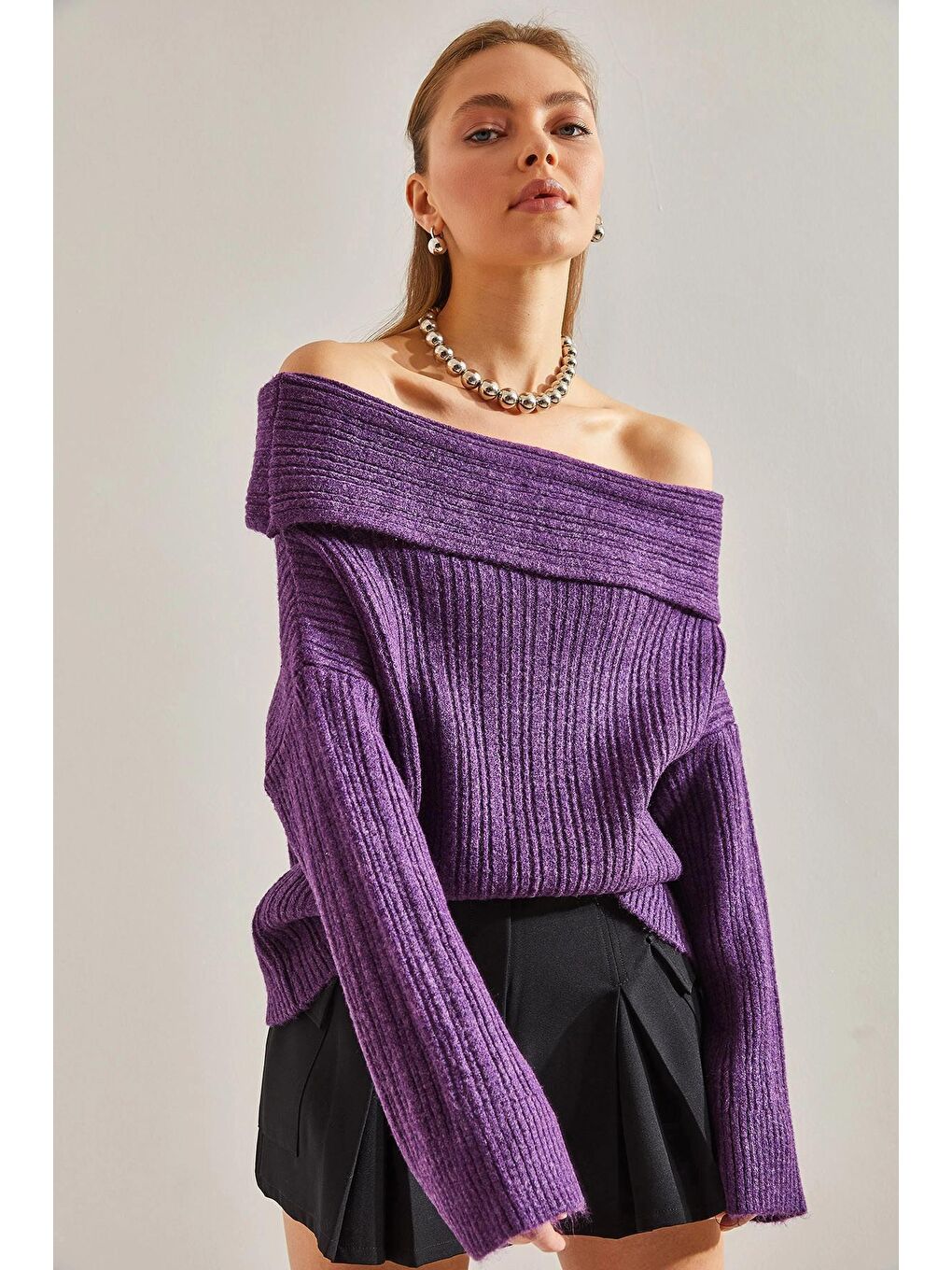 Mor Kadın Degaje Yaka Kazak-1