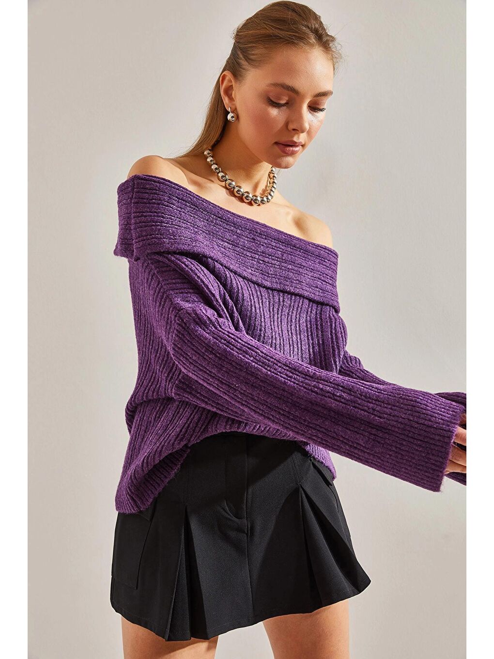 Mor Kadın Degaje Yaka Kazak-2