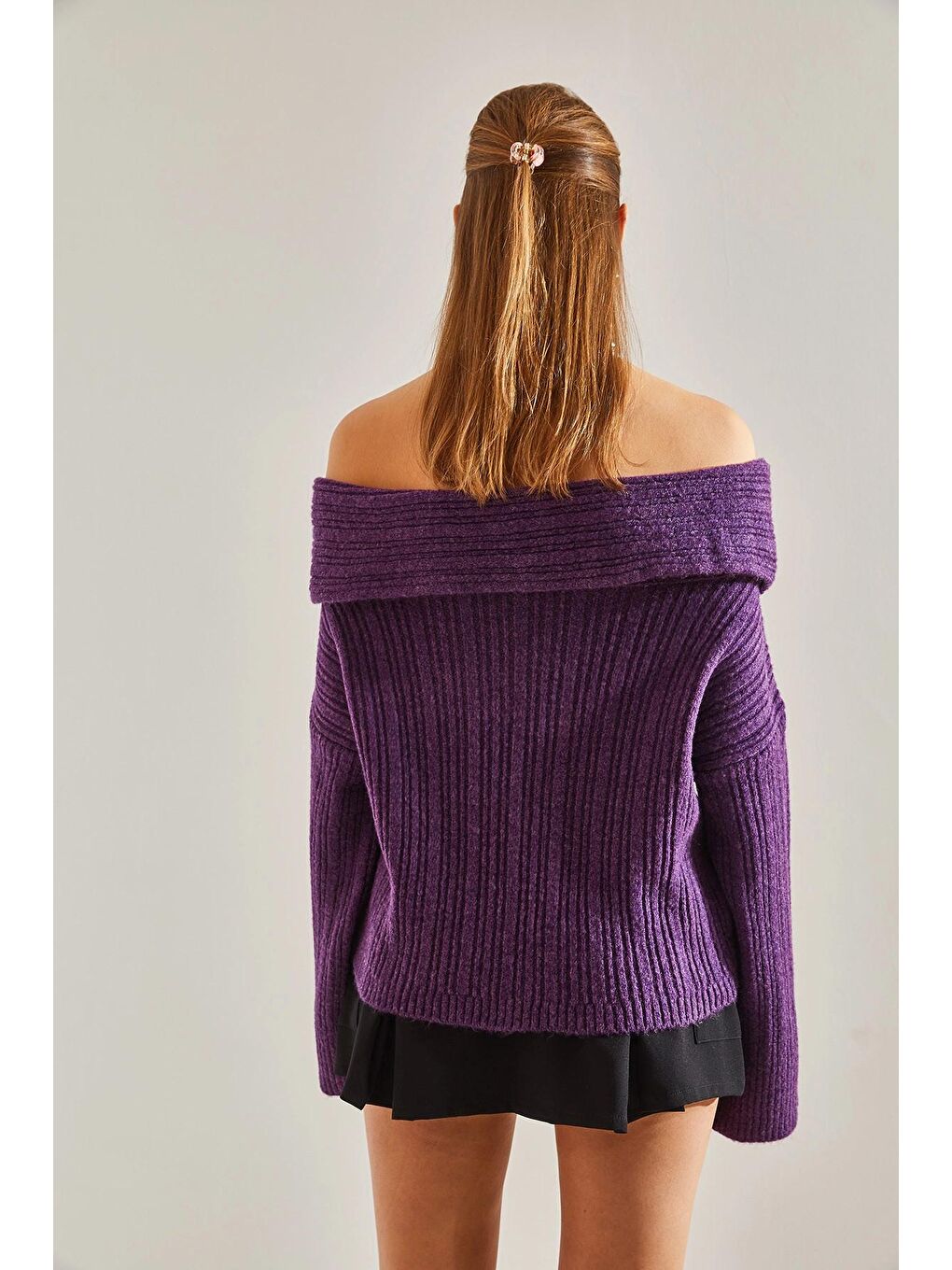 Mor Kadın Degaje Yaka Kazak-3