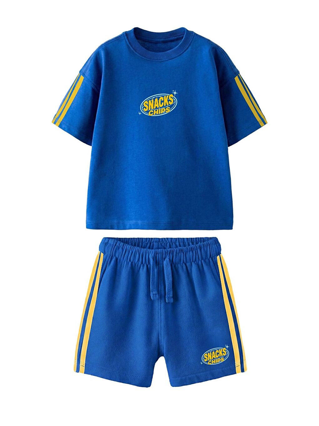 Lacivert Erkek Çocuk Pamuklu Saks Baskılı T-Shirt Ve Şort Alt Üst Takım-3