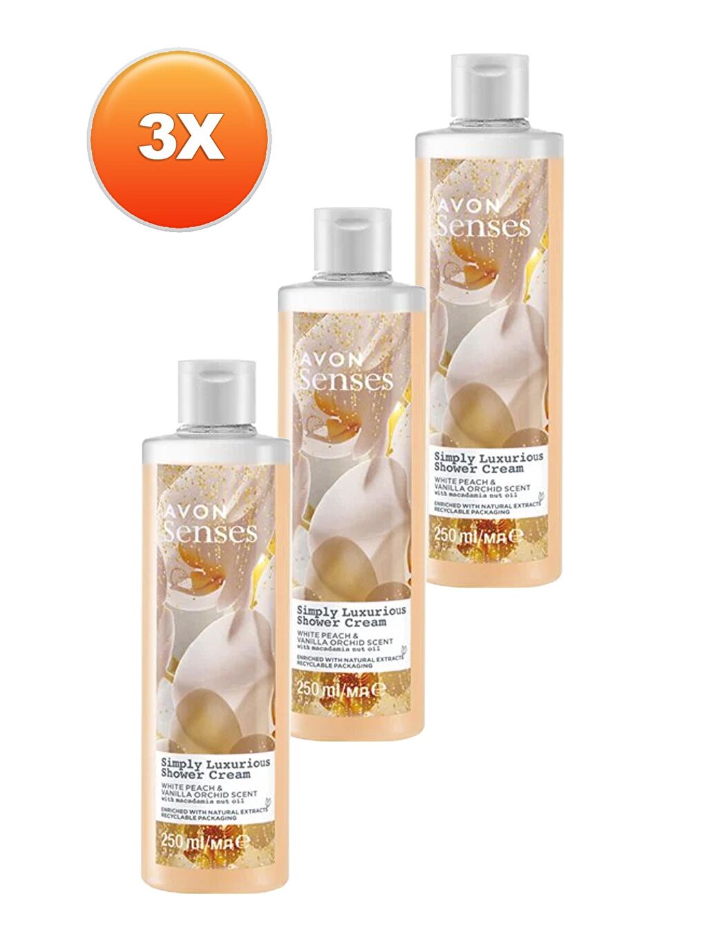 AVON Simply Luxurious Beyaz Şeftali ve Vanilya Orkide Kokulu Duş Kremi 250 Ml. Üçlü Set - 1