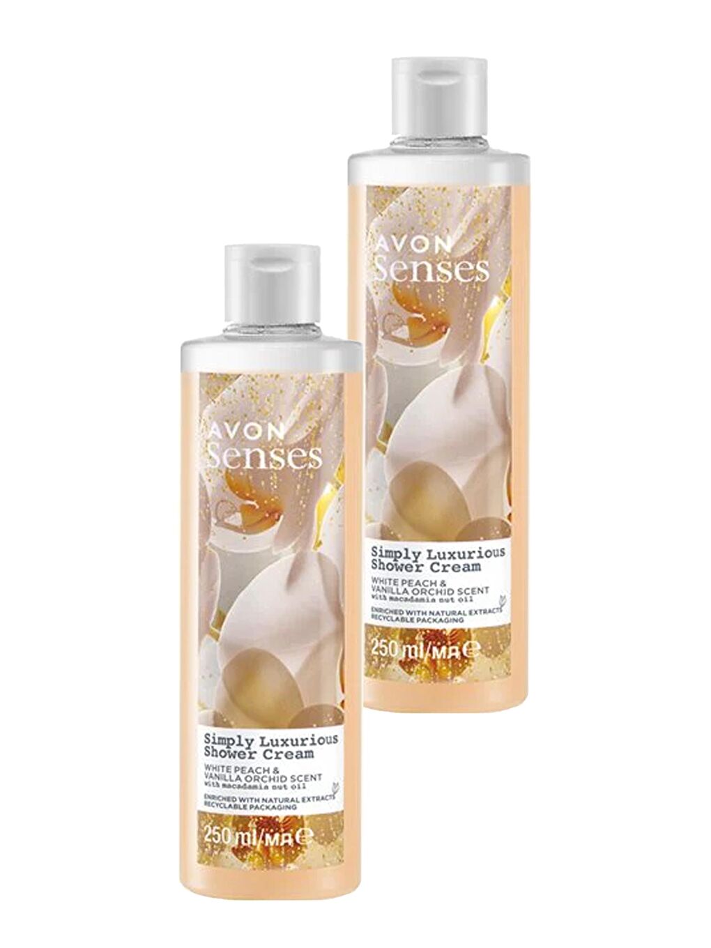 AVON Simply Luxurious Beyaz Şeftali ve Vanilya Orkide Kokulu Duş Kremi 250 Ml. İkili Set