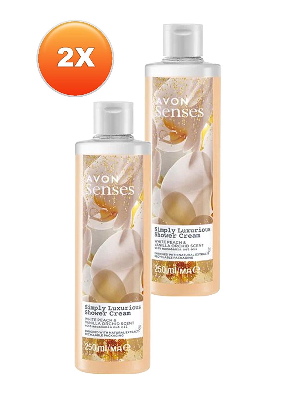 AVON Simply Luxurious Beyaz Şeftali ve Vanilya Orkide Kokulu Duş Kremi 250 Ml. İkili Set - 1