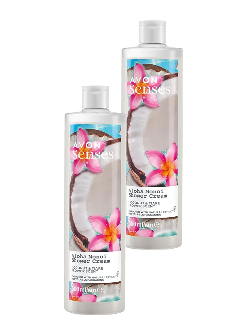 AVON Senses Aloha Monoi Tiare Çiçeği ve Hindistan Cevizi Kokulu Krem Duş Jeli 500 Ml. İkili Set