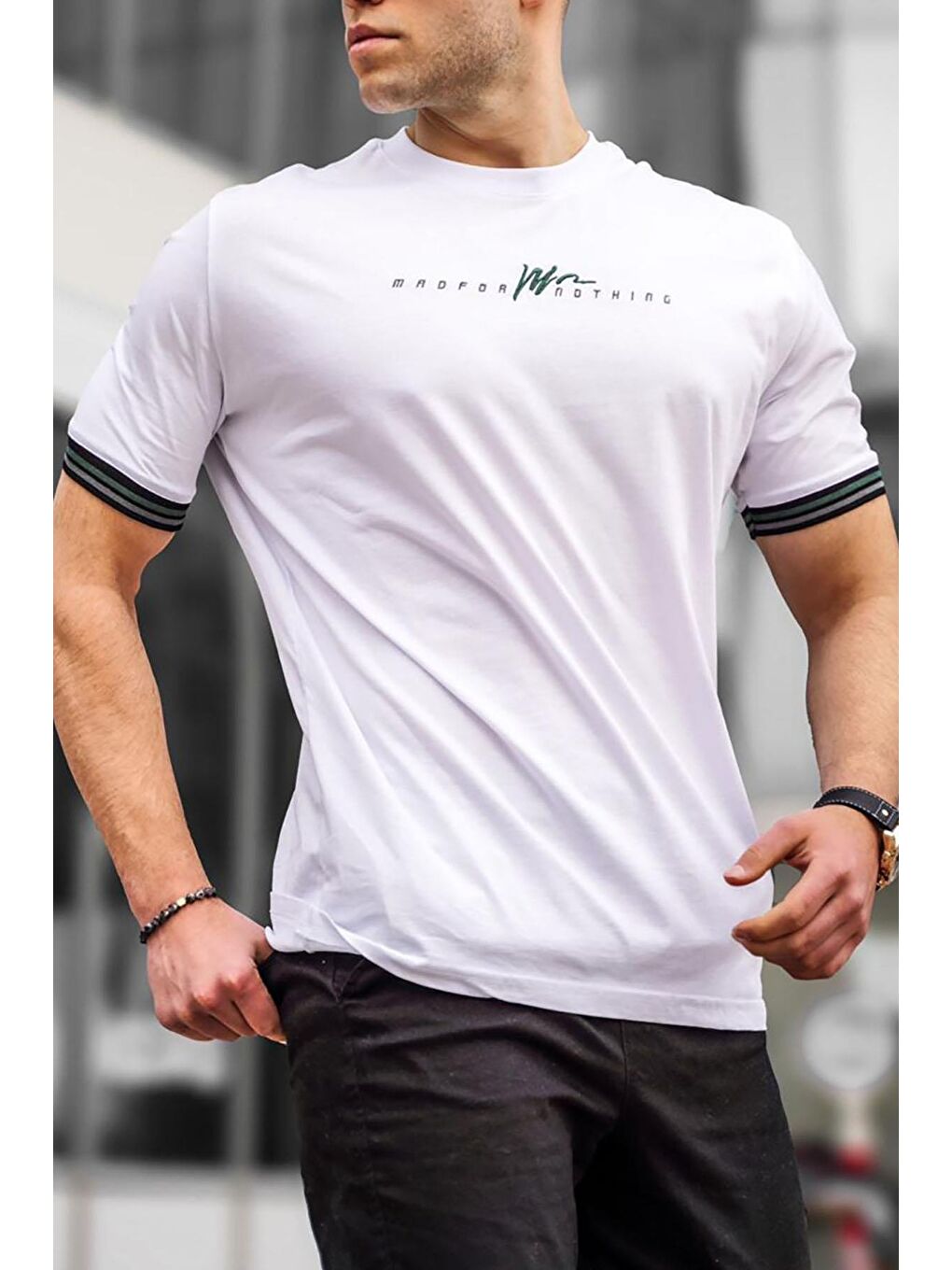 Beyaz Basic Erkek %100 Pamuk Tişört-2