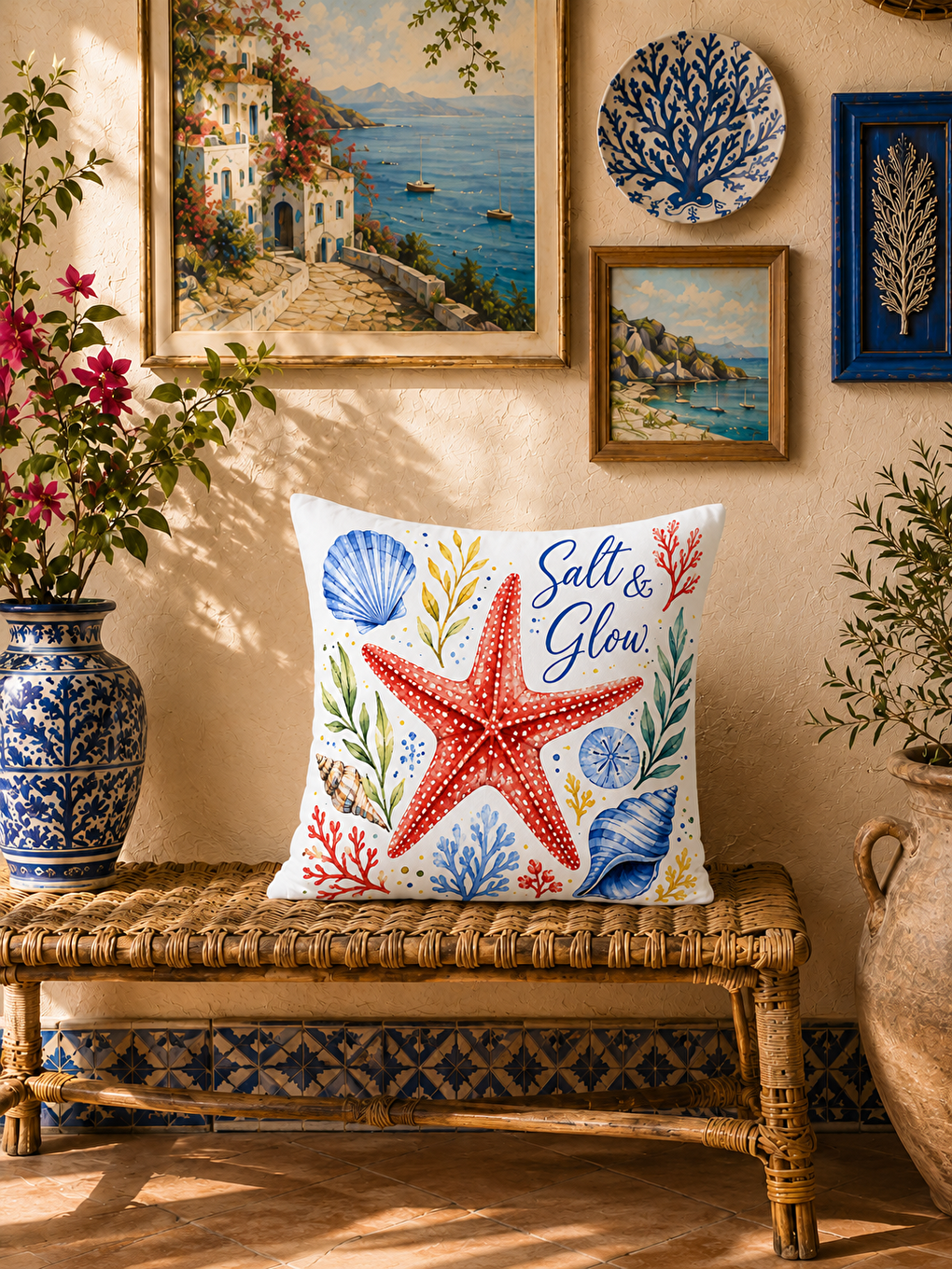 Sarı Deniz Yıldızı Desenli Baskılı Kırlent Kılıfı 43x43 cm-1