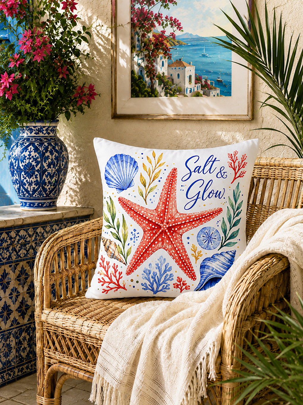 Sarı Deniz Yıldızı Desenli Baskılı Kırlent Kılıfı 43x43 cm-5