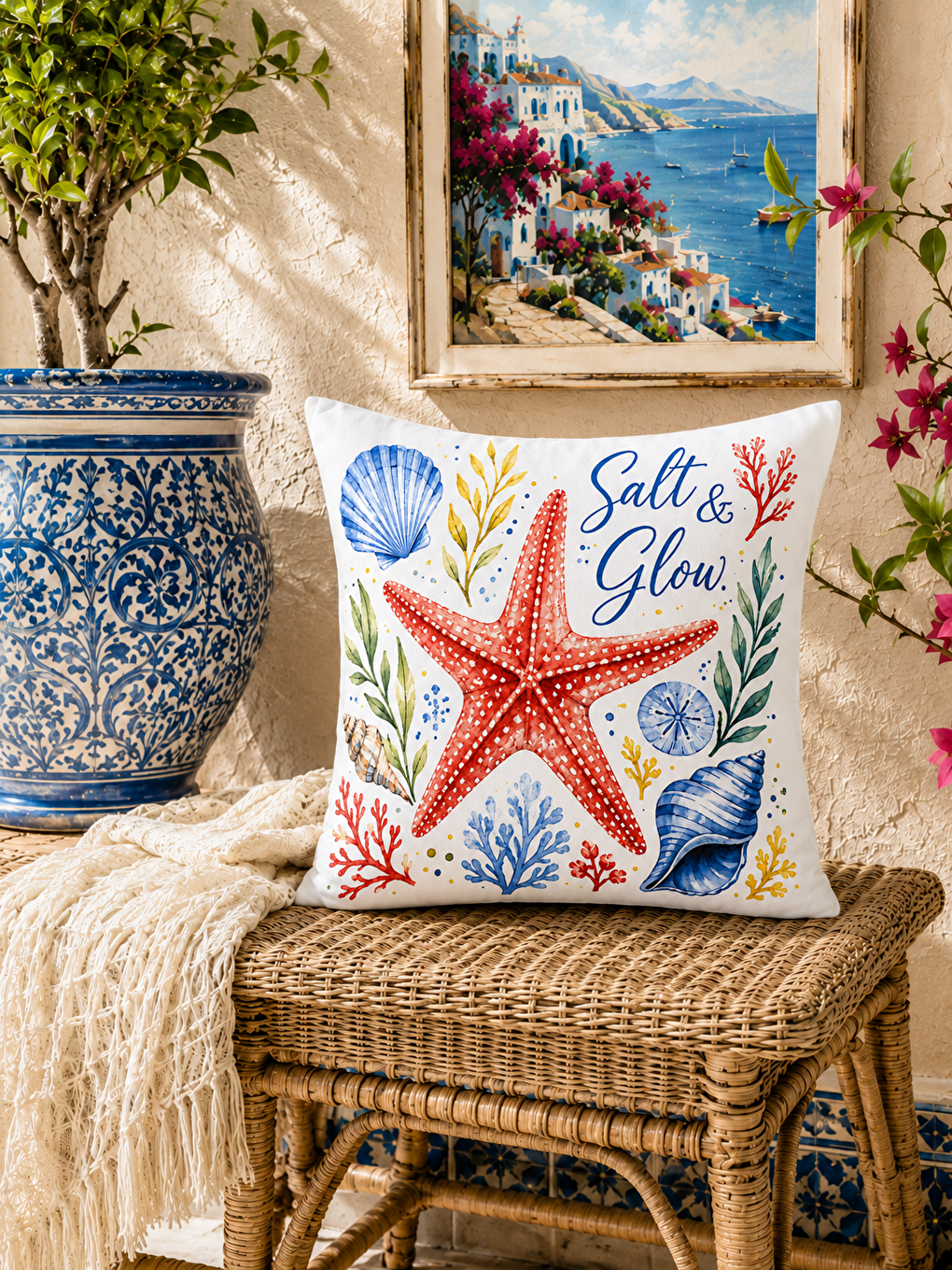 Sarı Deniz Yıldızı Desenli Baskılı Kırlent Kılıfı 43x43 cm-6