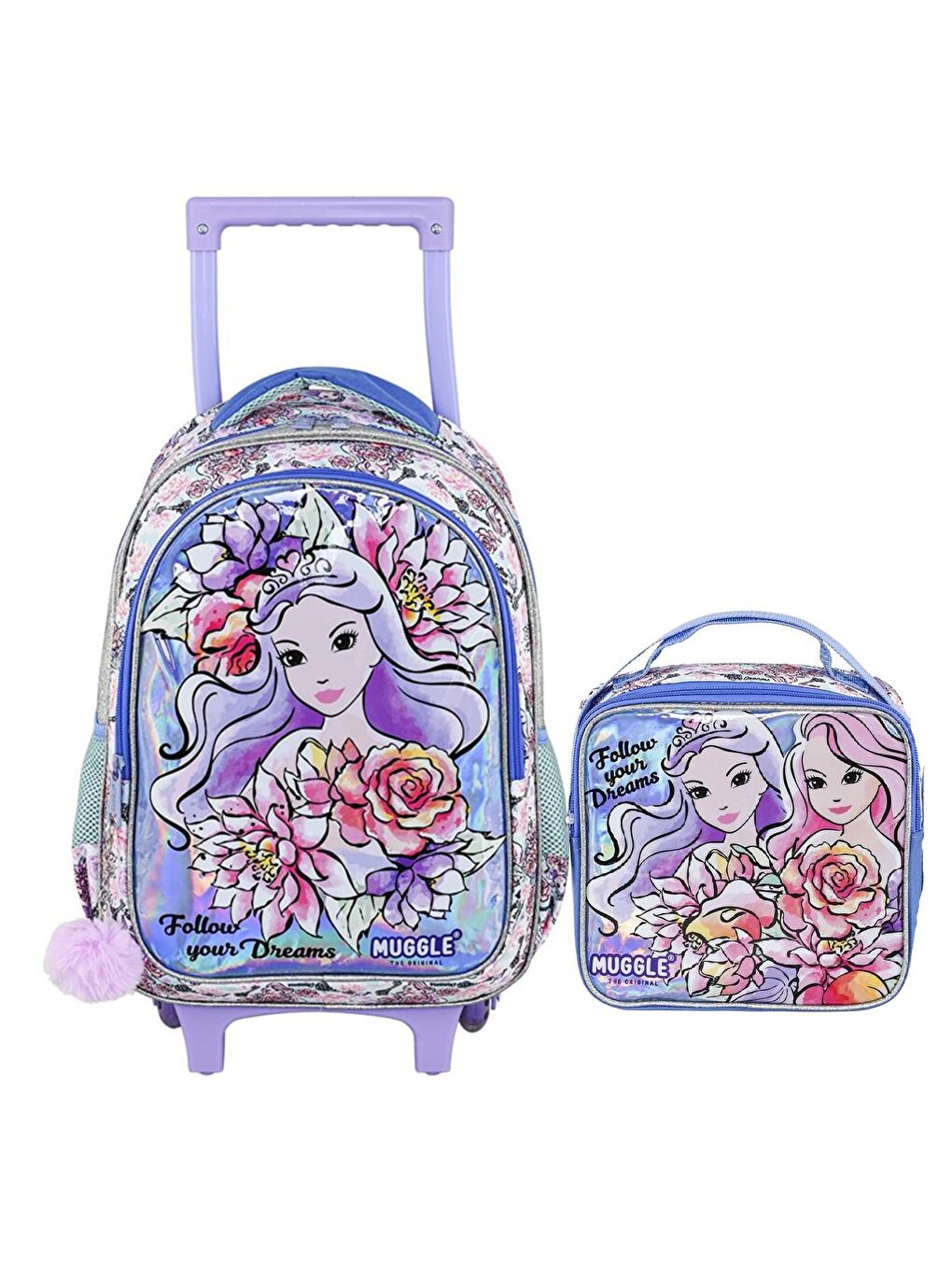 2 Bölmeli Princess Çekçekli Okul Çantası + Termoslu Beslenme Çantası