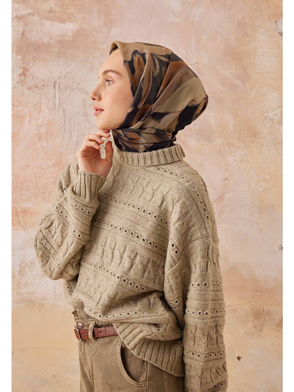 Noa Desen Pamuk İpek Eşarp Siyah-1