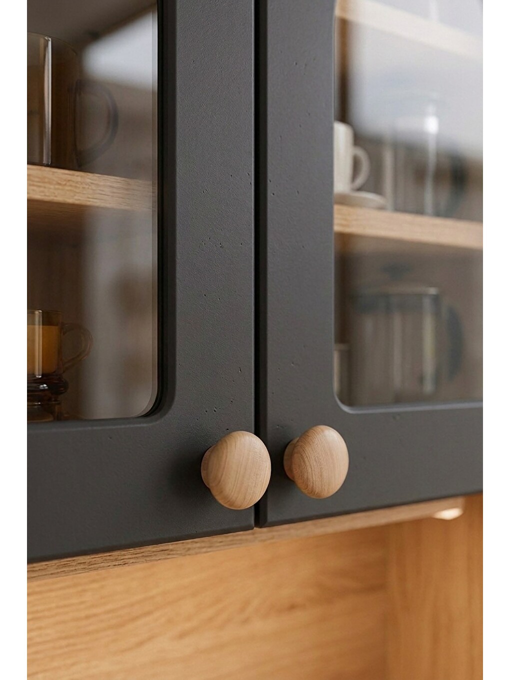 Barista Led Aydınlatmalı Kahve Köşesi Dolabı Retro Büfe 195cm Mdf Antrasit-2