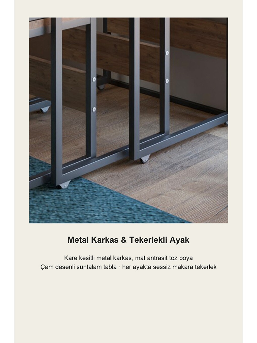Renksiz Vela 3'lü Zigon Sehpa | Metal Karkas, İç İçe Geçen Sehpa Seti | Çam-2