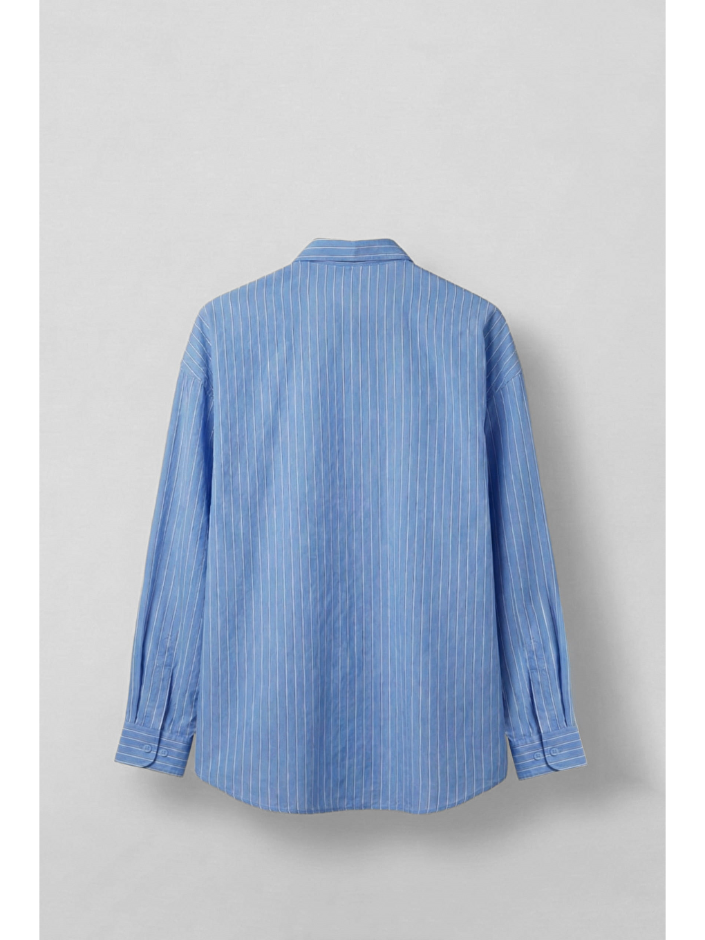 Erkek Çizgili Oversize Uzun Kollu Nakış Detaylı Gömlek Mavi-1