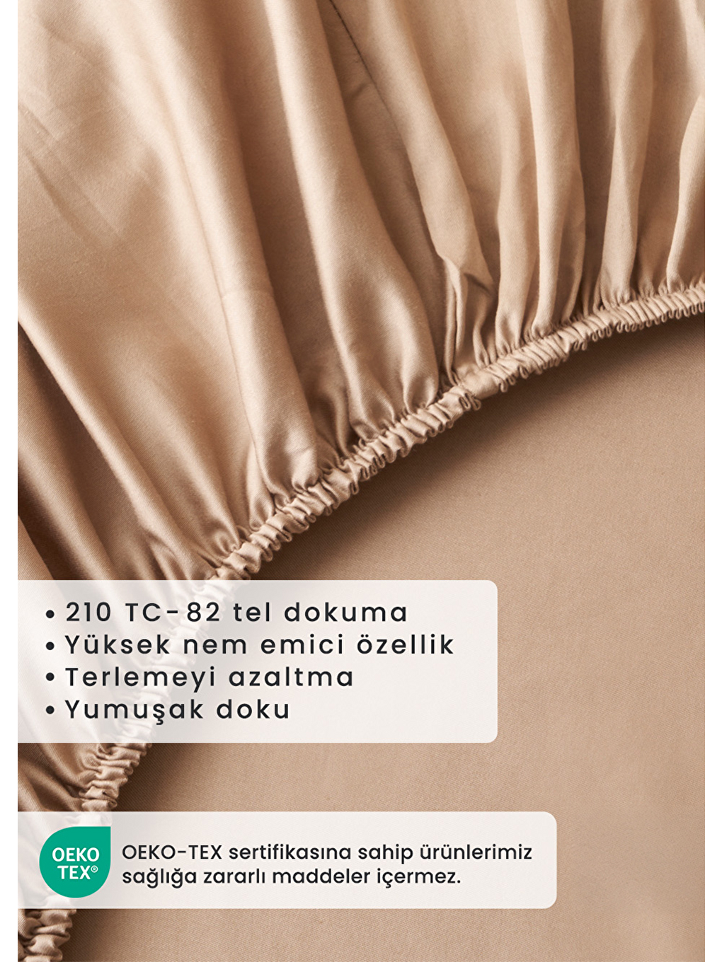 Bej %100 Pamuk Saten Çift Kişilik Lastikli Çarşaf Seti Vizon (160x200x35 Cm)-3