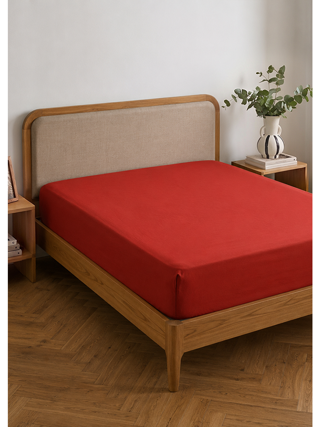 %100 Pamuk Saten Çift Kişilik Lastikli Çarşaf Seti Bordo (160x200x35 Cm)-1