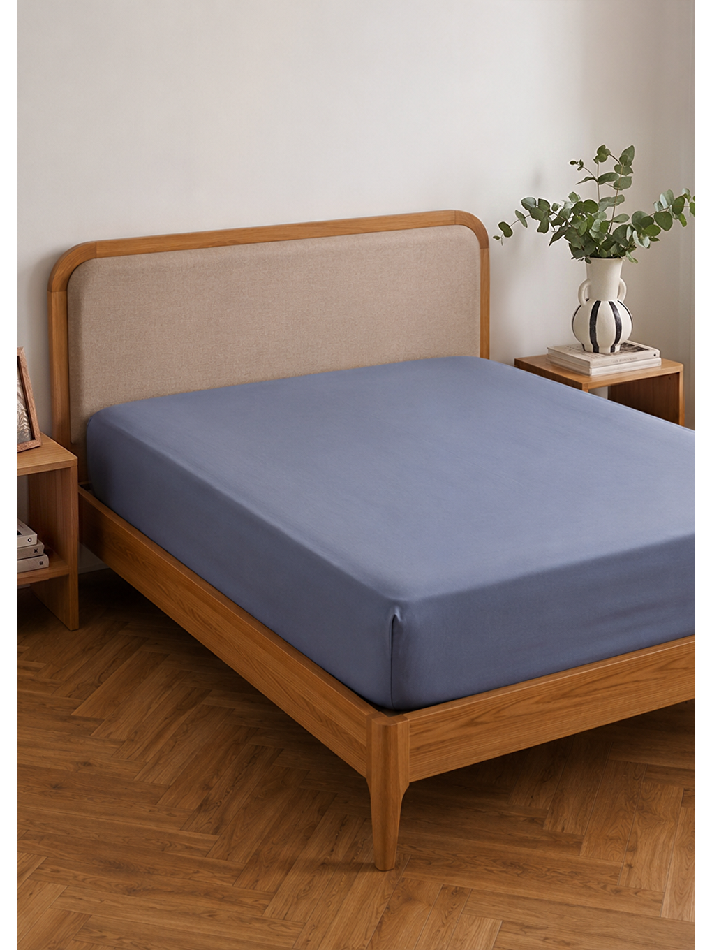 %100 Pamuk Saten Çift Kişilik Lastikli Çarşaf Seti Mavi (160x200x35 Cm)-1
