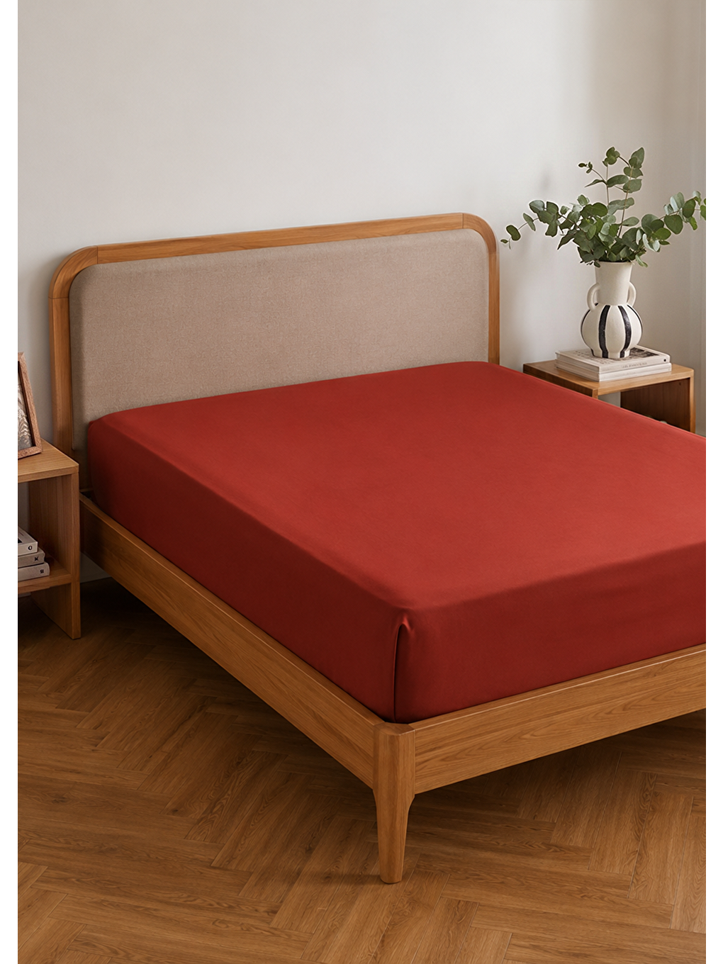 Kahverengi %100 Pamuk Saten Çift Kişilik Lastikli Çarşaf Seti Kiremit (160x200x35 Cm)-1