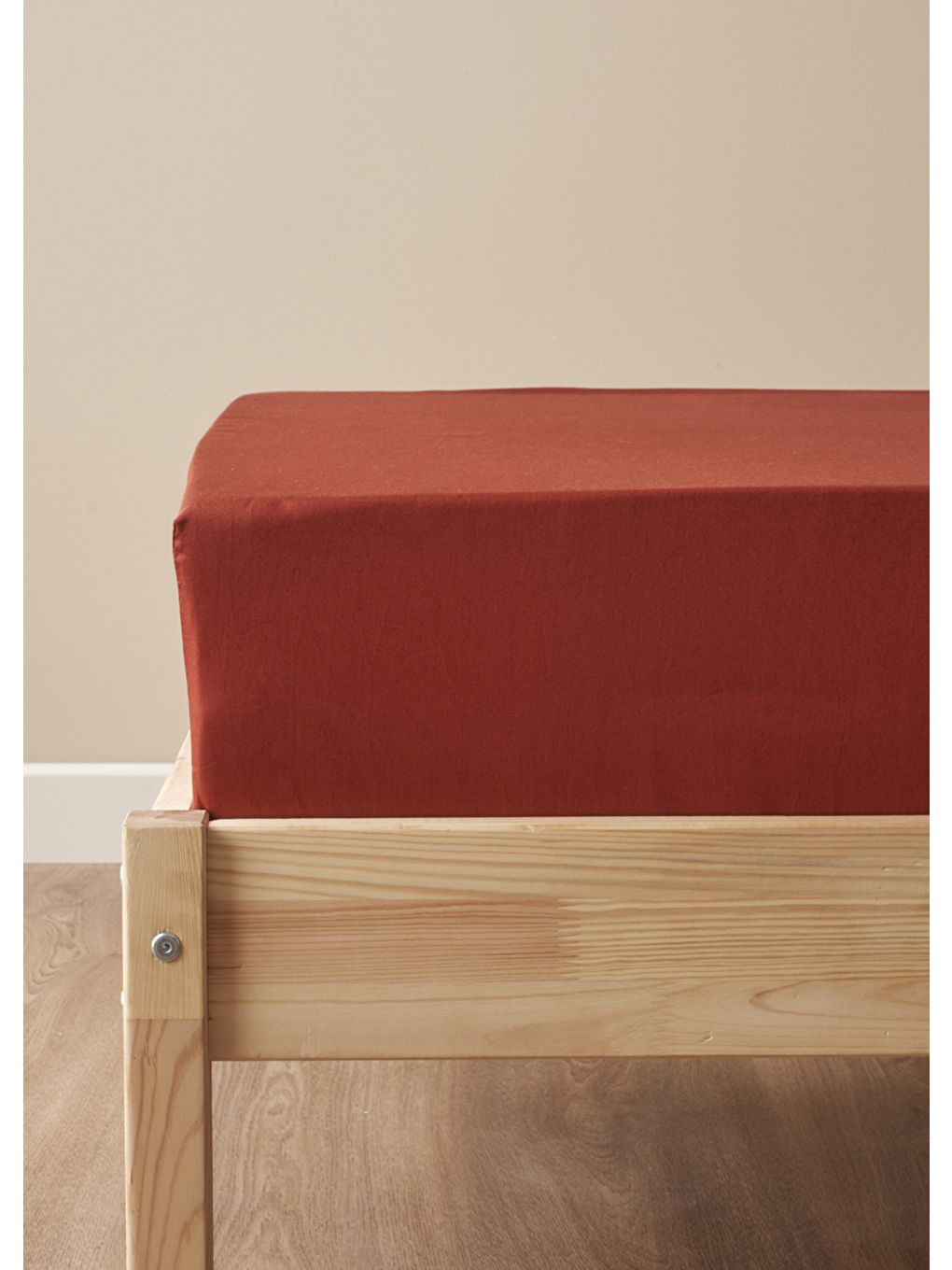Kahverengi %100 Pamuk Saten Çift Kişilik Lastikli Çarşaf Seti Kiremit (160x200x35 Cm)-2