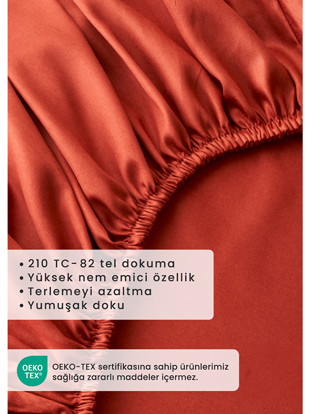 Kahverengi %100 Pamuk Saten Çift Kişilik Lastikli Çarşaf Seti Kiremit (160x200x35 Cm)-3