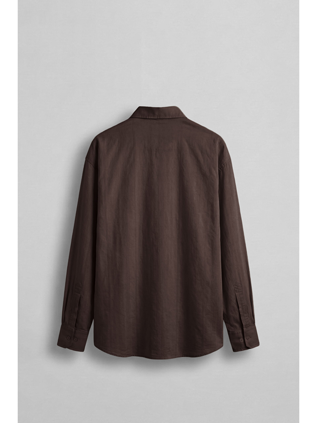 Erkek Relaxed Fit Uzun Kollu Dokulu Gömlek Kahverengi-1