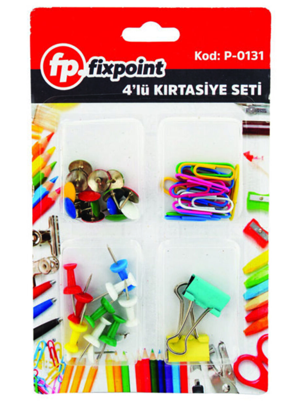 FixPoint 4 Lü Kırtasiye Seti(Kıskaç-Ataş-Raptiye-Harita Çivisi)