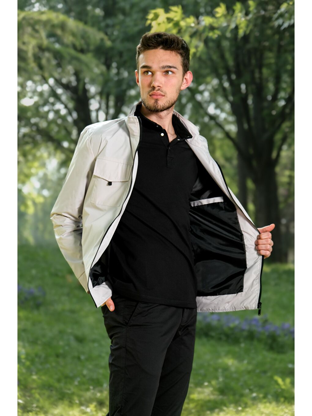 Bej Göğüs Kapaklı Yağmurluk/Mevsimlik PLDP 2949-2