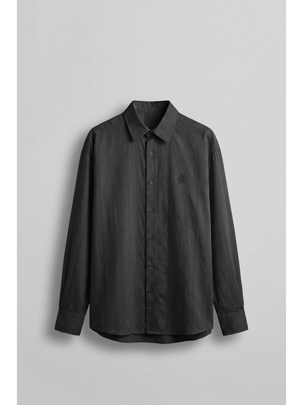 Erkek Relaxed Fit Uzun Kollu Dokulu Gömlek Antrasit