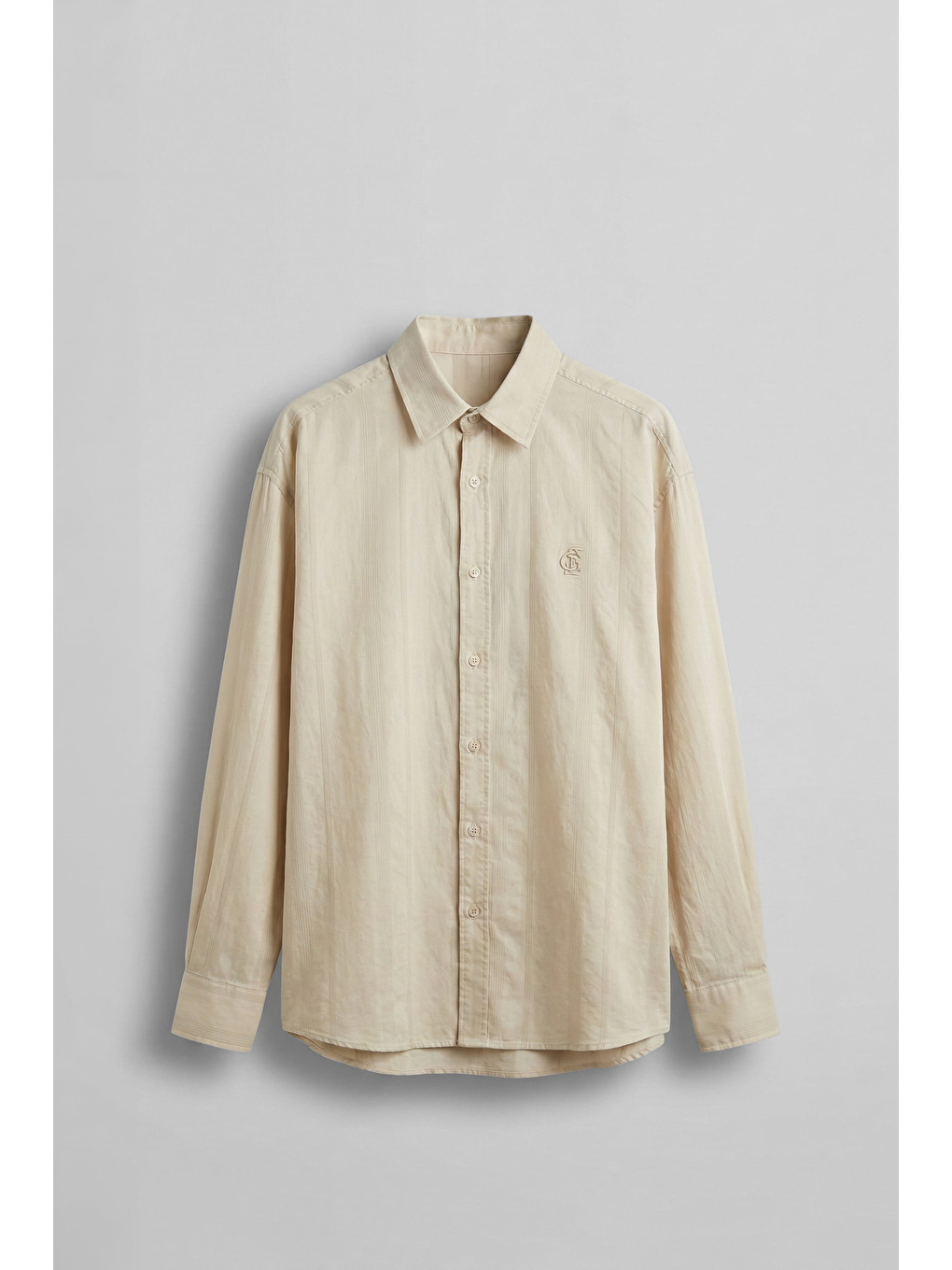 Erkek Relaxed Fit Uzun Kollu Dokulu Gömlek Bej