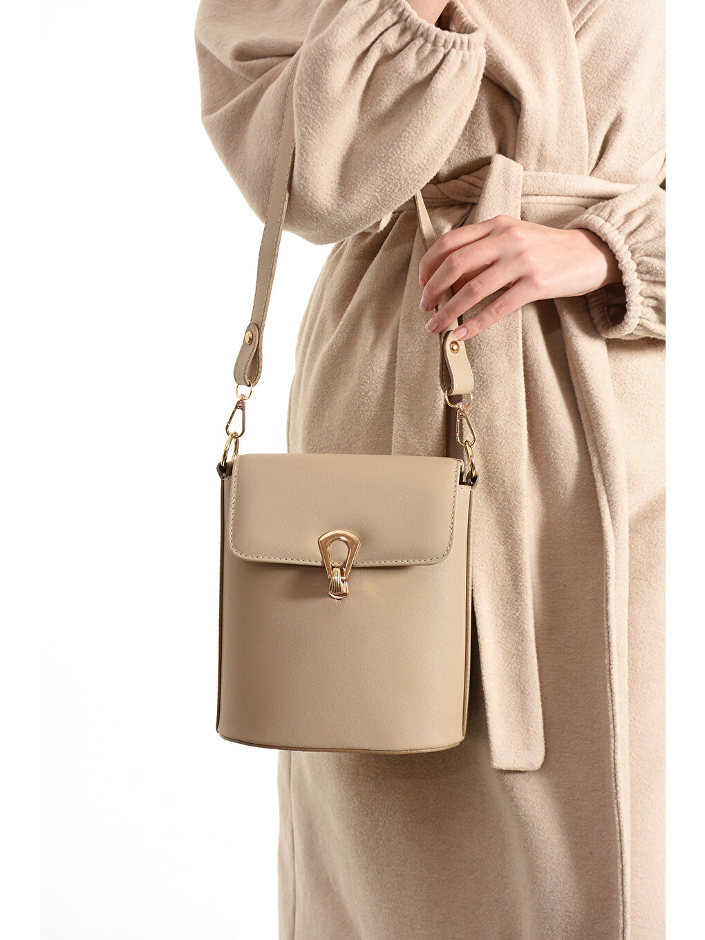 Bej Suni Deri Kadın Çapraz Çanta Pretty Vizon-2