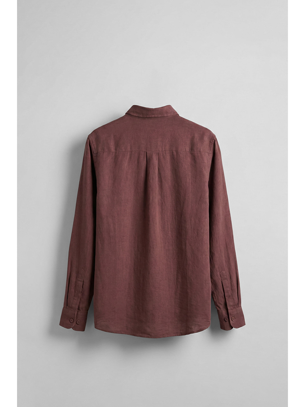 Erkek Regular Fit Keten Basic Uzun Kollu Gömlek Kahverengi-1