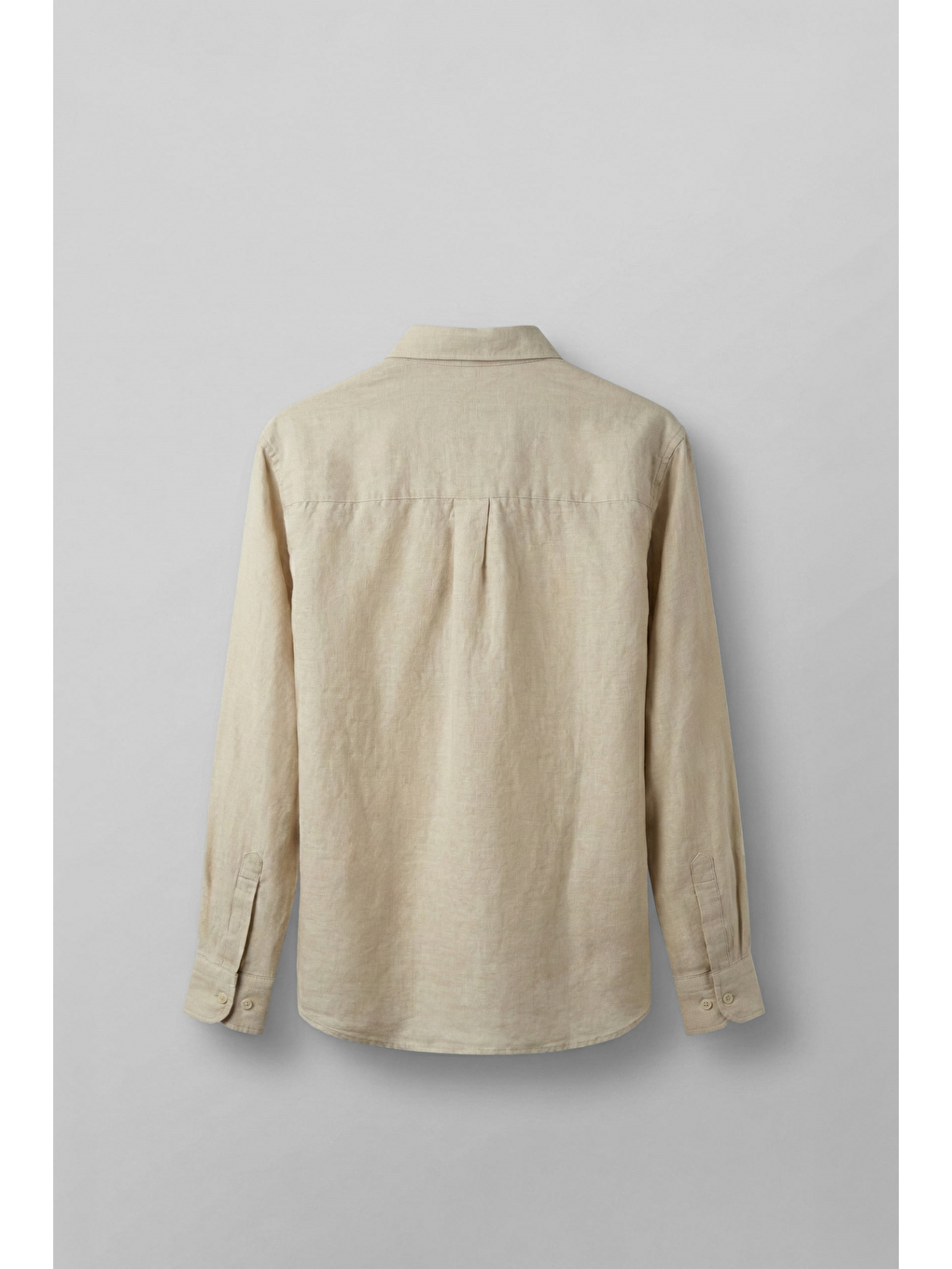 Erkek Regular Fit Keten Basic Uzun Kollu Gömlek Bej-1
