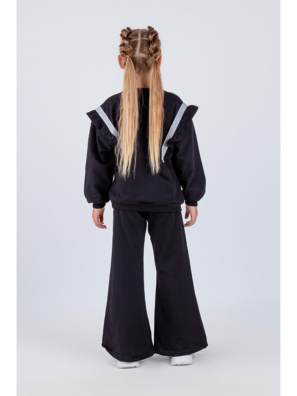 Siyah Kız Çocuk İspanyol Paça Örme Diva Baskı Basic Takım-4