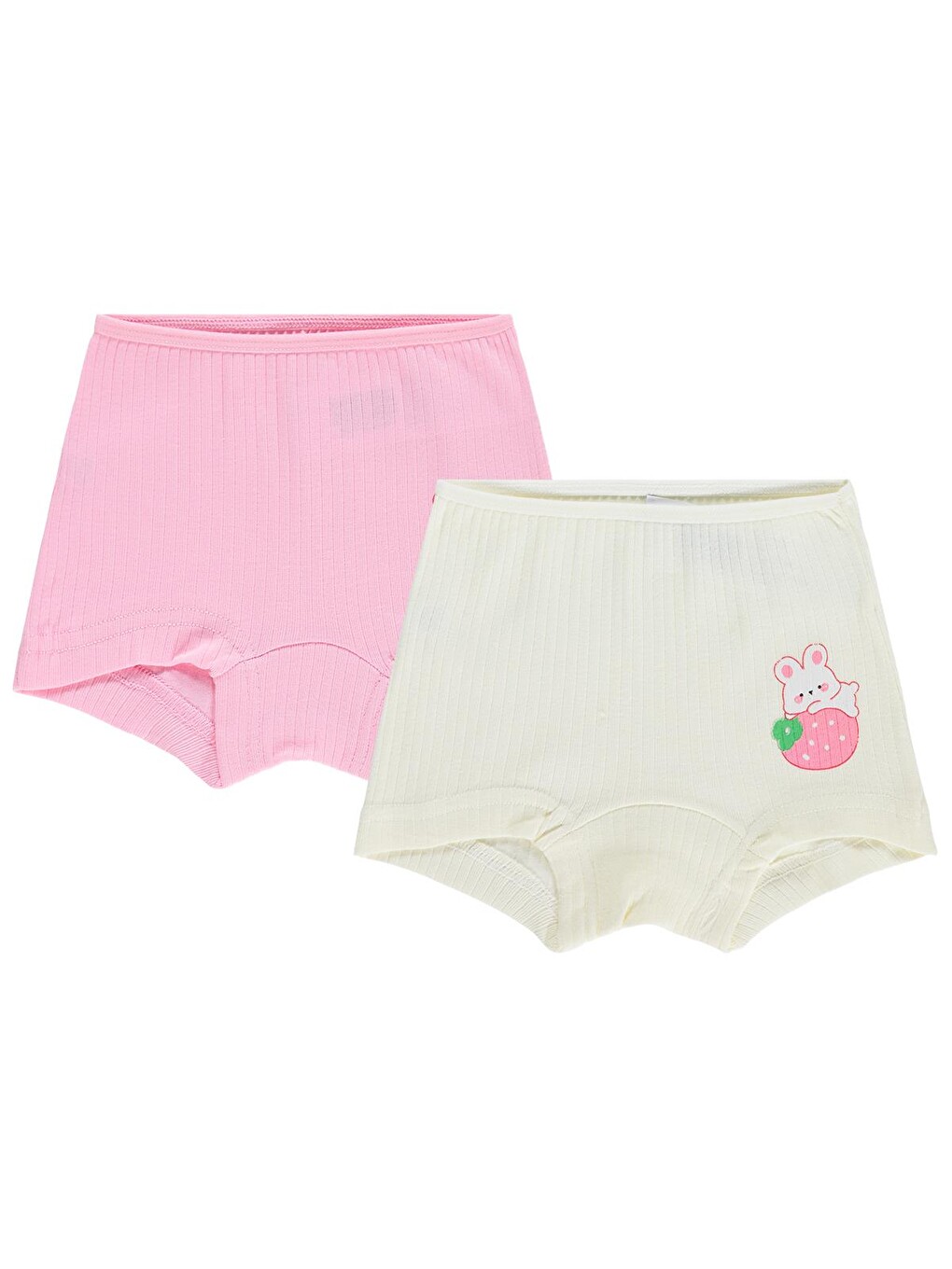 Beyaz Girls Çilek Ribana 2-10 Yaş Kız Çocuk 2'li Boxer - Standart