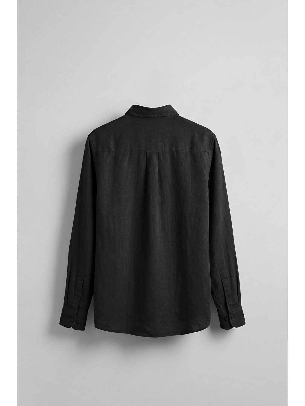 Erkek Regular Fit Keten Basic Uzun Kollu Gömlek Siyah-1