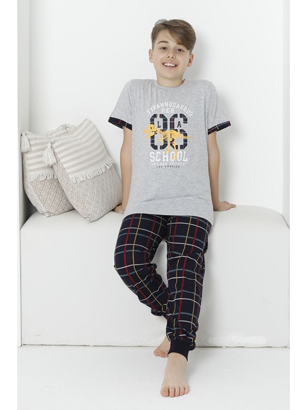 Kapi Kids Gri Erkek Çocuk Yazı Baskılı Pijama Takımı Mnx 5073-74