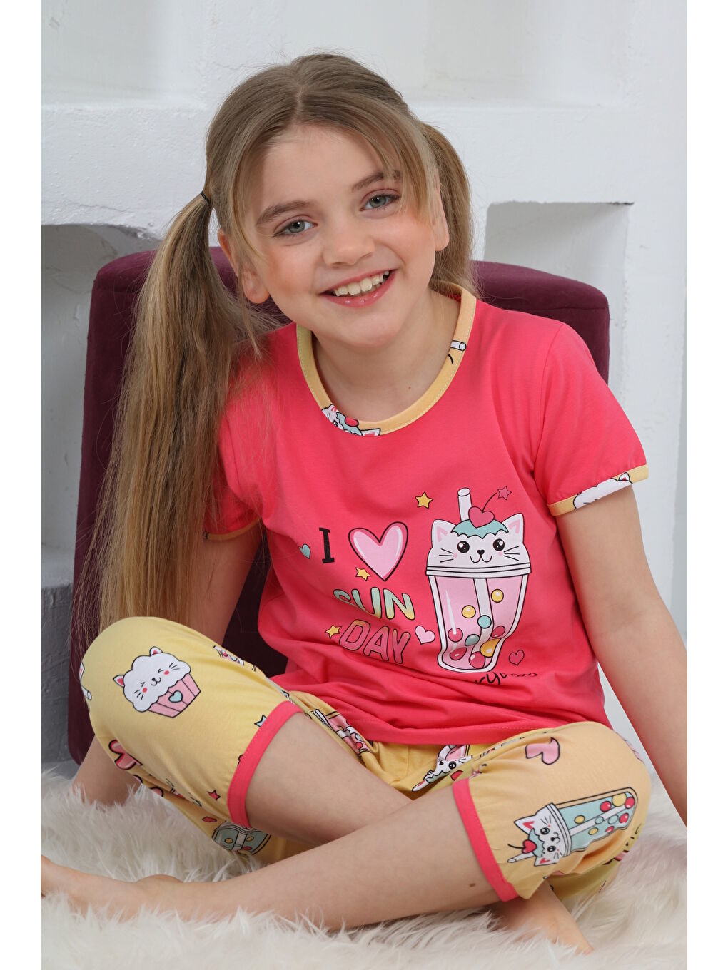 Kapi Kids Fuşya Kız Çocuk Kaprili-Baskılı Pijama Takımı 3-11 Yaş Mnx 6083-84 - 1