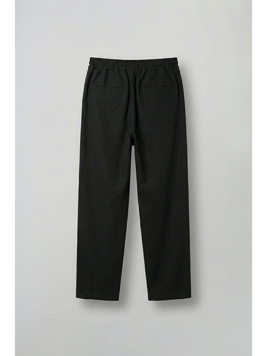 Erkek Baggy Keten Şerit Detaylı Lastik Bel Pantolon Siyah-1