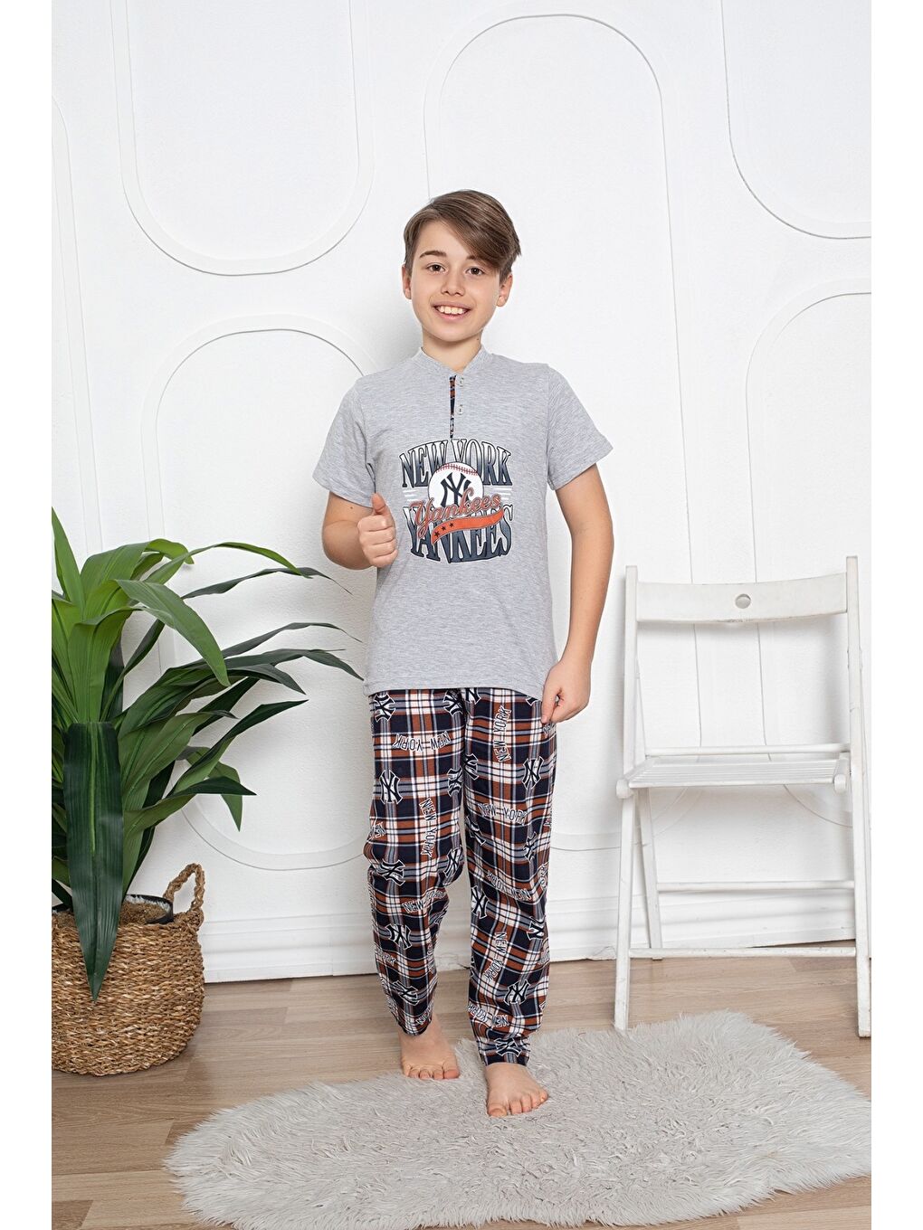 Kapi Kids Gri Erkek Çocuk 2 Düğmeli Pijama Takımı Mnx 5077-78