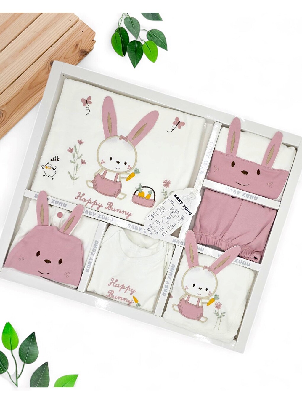 Pembe Kız Bebek 10 Parça Yeni Doğan Hastane Çıkışı Zıbın Seti Tavşan Deaylı