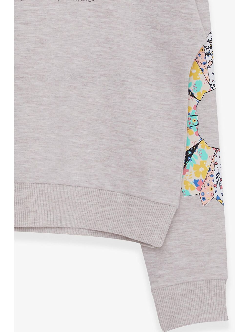 Kız Çocuk Sweatshirt Renkli Çiçek Baskılı Bej Melanj (8-12 Yaş)-5