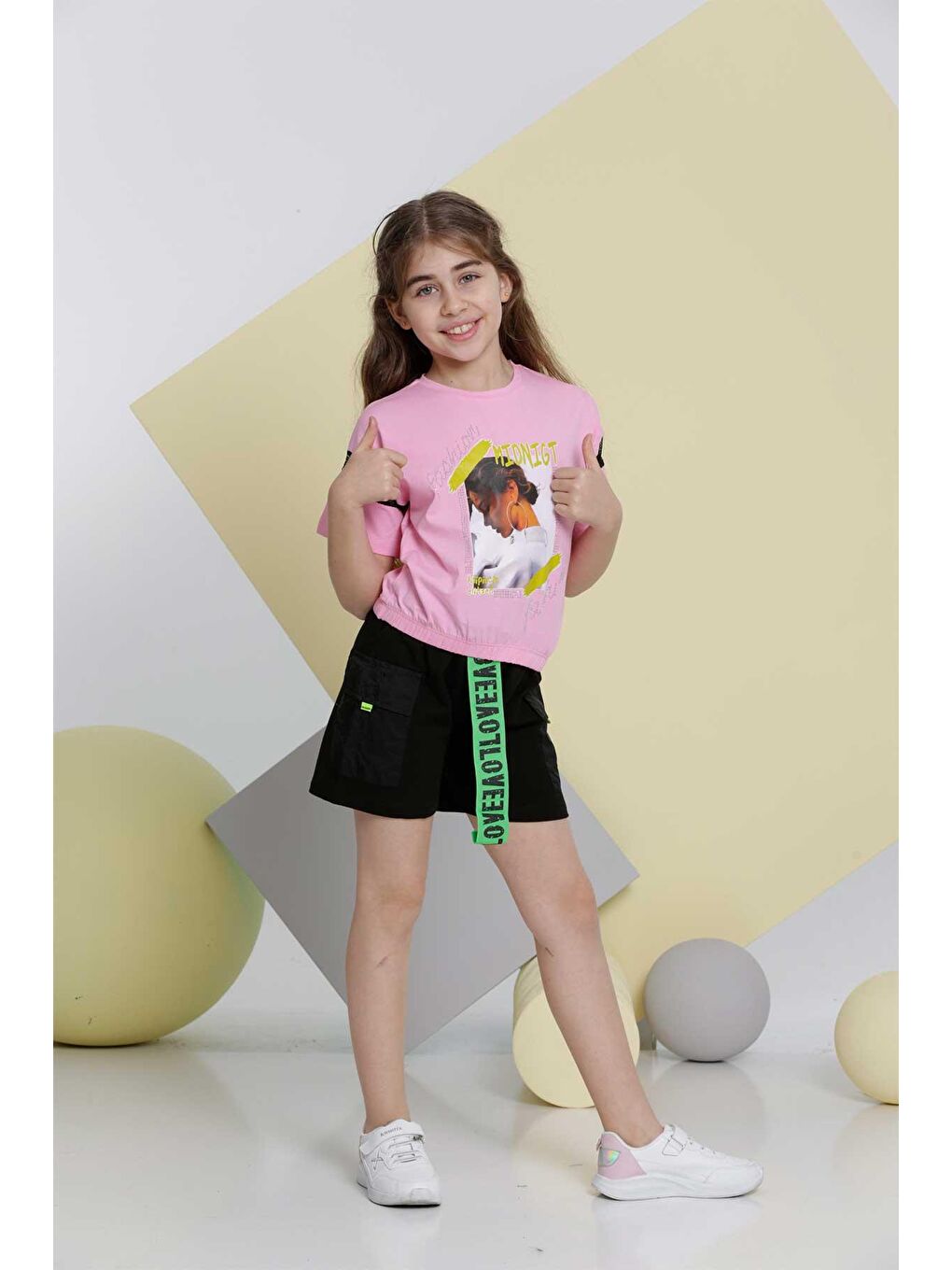 Pina Kids Pembe Kız Çocuk Şortlu Takım Cepli Şort Basic Tshirt 8-12Yaş