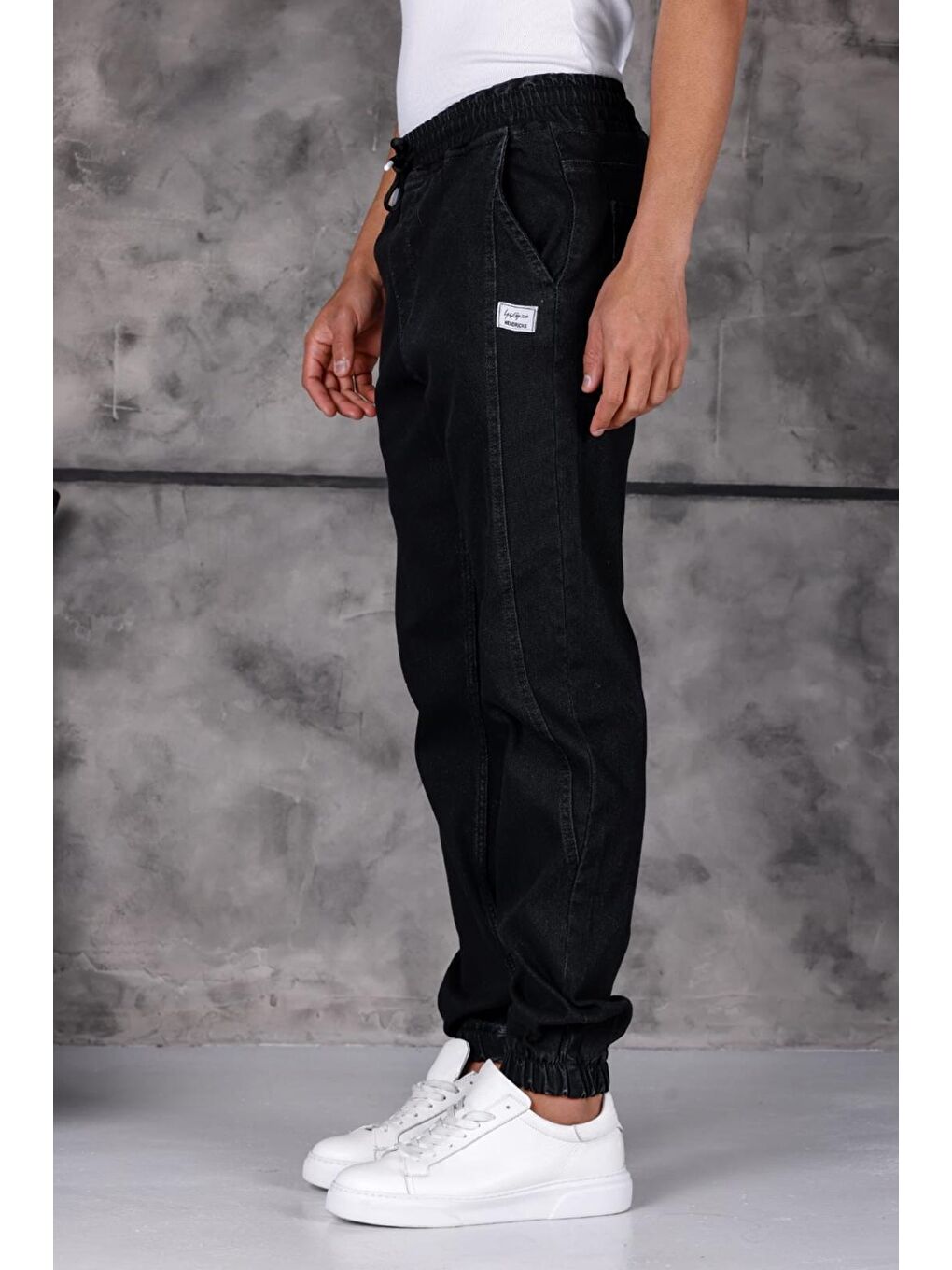 Siyah Hend 8186 Slim Fit Elastanlı Beli ve Paçası Lastikli İpli Jogger Kesim Erkek Jean Pantolon-2